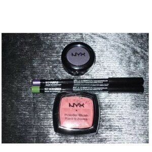 4 Pc NYX Mocha Powder Blush Hot Singles Eye Shadow Eye Pencil Purple Acid Green